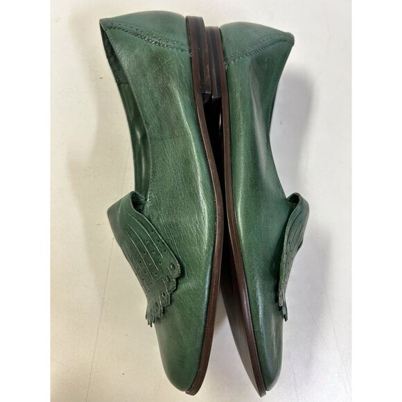 Vtg 9 West Nine West Green Womens Size 7.5M Leather Fringe Loafers Flats N-Sadie - Picture 4 of 8